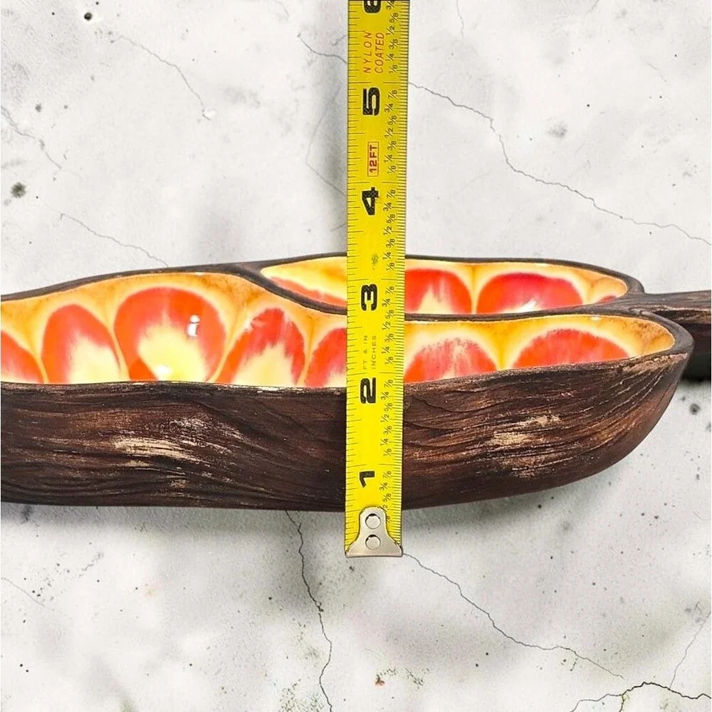 Vintage Treasure Craft 376 Leaf Chip & Dip Tray Orange Drip Glaze 1970s Decor